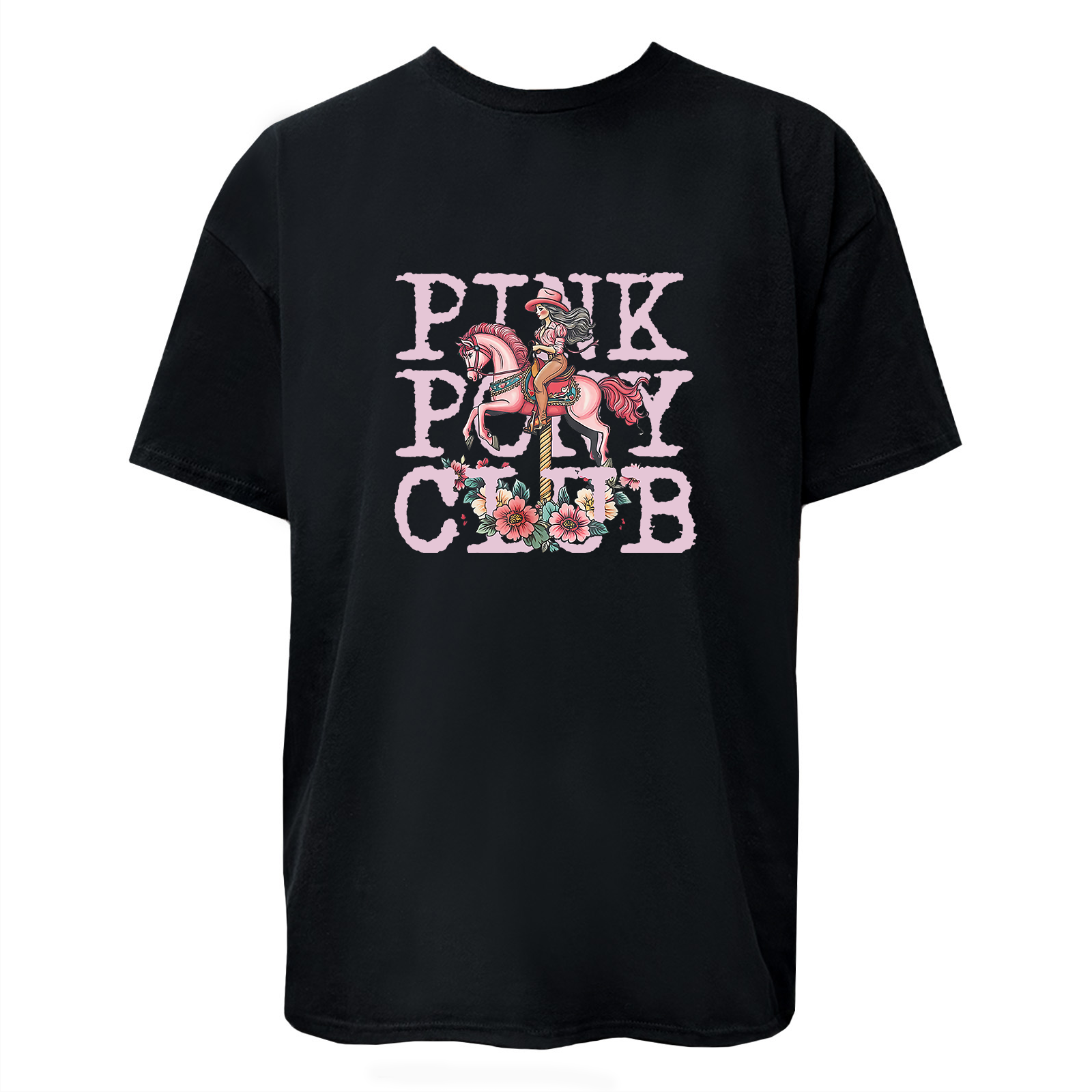 T shirt felpa con cappuccio felpa grafica Pony Club rosa unisex donna uomo