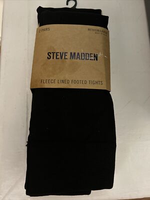 2x Paar Steve Madden Fleece gefütterte Fußstrumpfhosen schwarz Gr. Medium/Large NEU