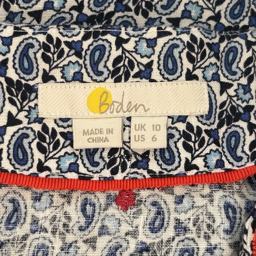 Boden Tunic Dress Sz 10 Blue Red Linen Embroidered Paisley Floral Boho Pockets - Picture 7 of 10