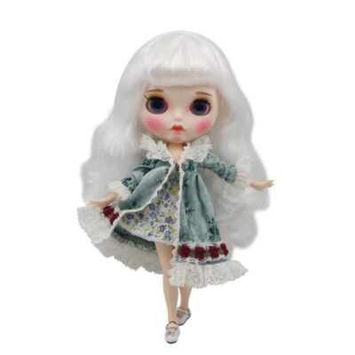 12'' Blythe doll Nude long white hair makeup matte face Carved lips Joint body