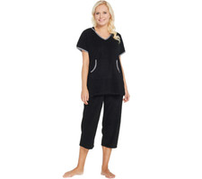 Carole Hochman Baby Terry 2-Piece Lounge Set-Black-X-Small A302169 NEW