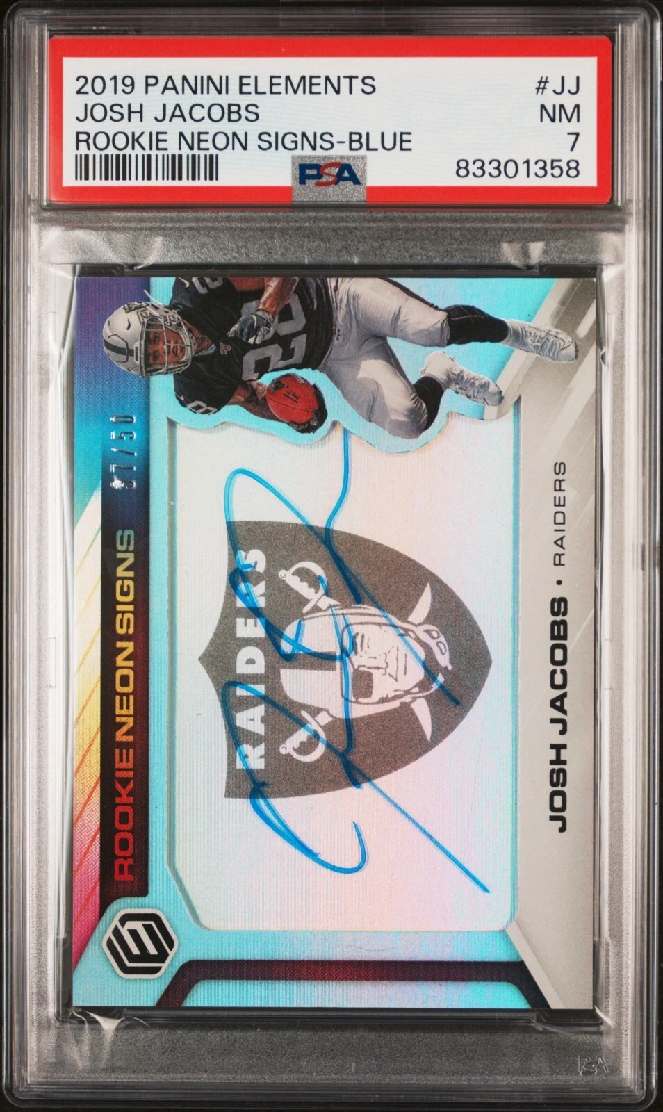 Josh Jacobs Panini Elements Rookie Neon Signs #JJ Blue