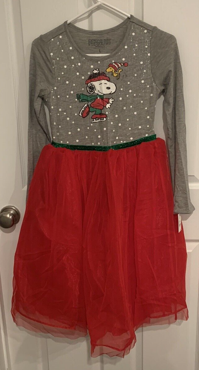 snoopy christmas dress Peanuts Snoopy Christmas Dress - Gray Top with Red Bottom - L - NEW