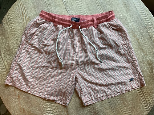 SOUTHERN MARSH Swim Trunks Sz M Coral Gray Drawstring Lined Shorts Pockets - Picture 1 of 7