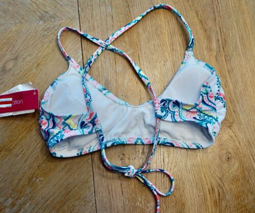 XHILARATION WOMEN'S CROSS-BACK BRALET BIKINI TOP XL WHITE MULTI-PRINT NEW W/TAGS - Picture 2 of 2