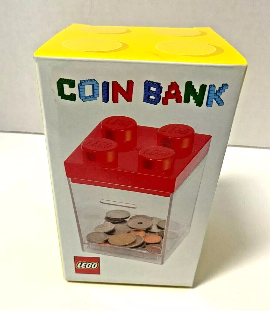 Lego Coin Money Bank Clear Red Top Collectible House Home Very
