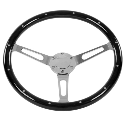 (Black)380mm/15in Classic Steering Wheel Solid Wood Rivet Steering Wheel Car - Picture 23 of 24