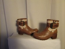 boots/bottines  FREE LANCE biker cuir camel et toile  blanc cassé 38