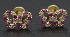 14K Solid Yellow Gold 5mm Children Ruby Cubic Zirconia Stud Earrings