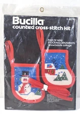 Vintage Bucilla Pair of Mini Stocking Ornaments 48790 Cross Stitch Kit New