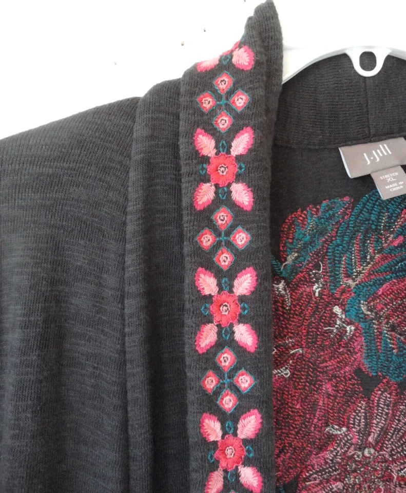 Chaqueta Suéter J JILL XL Tejido Algodón Elástico ~ Bordada HERMOSA Y ACOGEDORA Foto 3 de 4