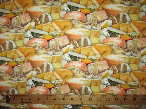 Cheese Variety Blocks Snack Realistic Food Cotton Fabric FQ - Picture 4 of 7