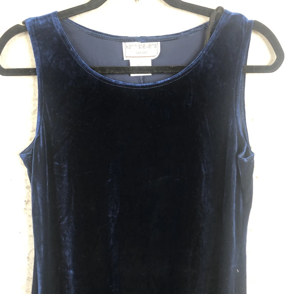 Vintage Blue Velvet Midi Dress Womens 10P Petite Navy Holidays Y2K Retro Event - Image 2 of 4