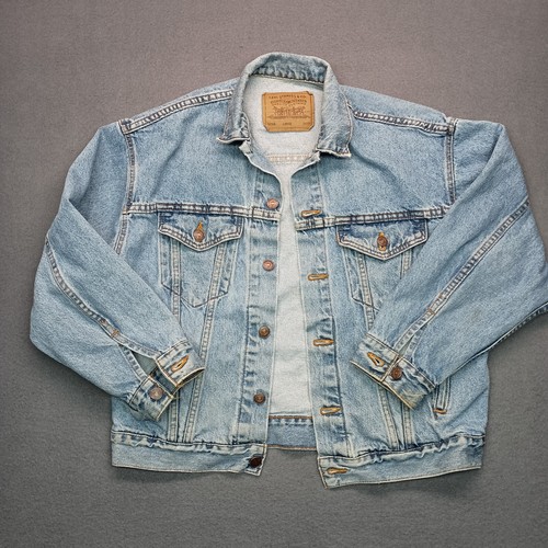 VTG 90s Levis Denim Trucker Jacket Youth Large Blue Mens Small USA 16 18 Boys - Picture 9 of 16