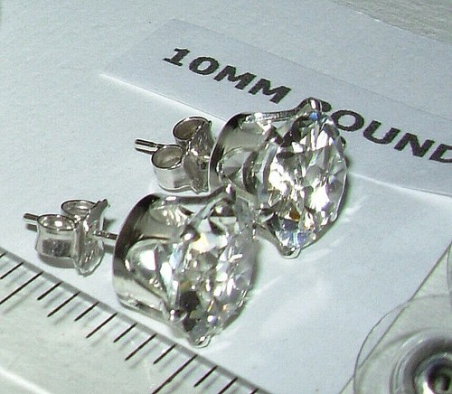 WHITE TOPAZ EARRINGS HUGE SIZE 10MM ALL NATURAL EARTHMINED GEMS US MADE EARRINGS - Picture 2 of 6