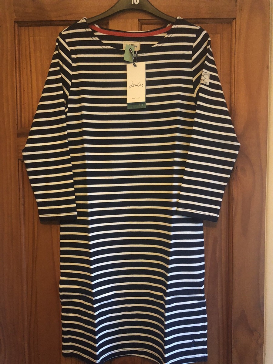 Joules ladies size 8, 3/4 sleeve T shirt dress, navy/white stripes