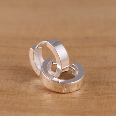 925 Sterlingsilber 14 mm x 4 mm Einfach Huggie Hoop Ohrringe Herren Damen Geschenkbox
