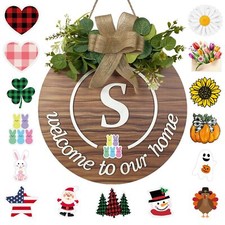 Interchangeable Seasonal Monogram Letter S Welcome Sign Front Door Decor Wood...