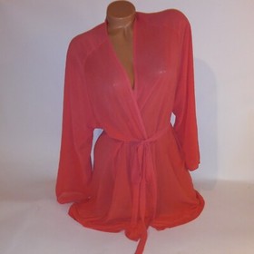 Vintage Victoria Secret Robe Kimono One Size Sexy Orange Sheer Tie Waist 2000