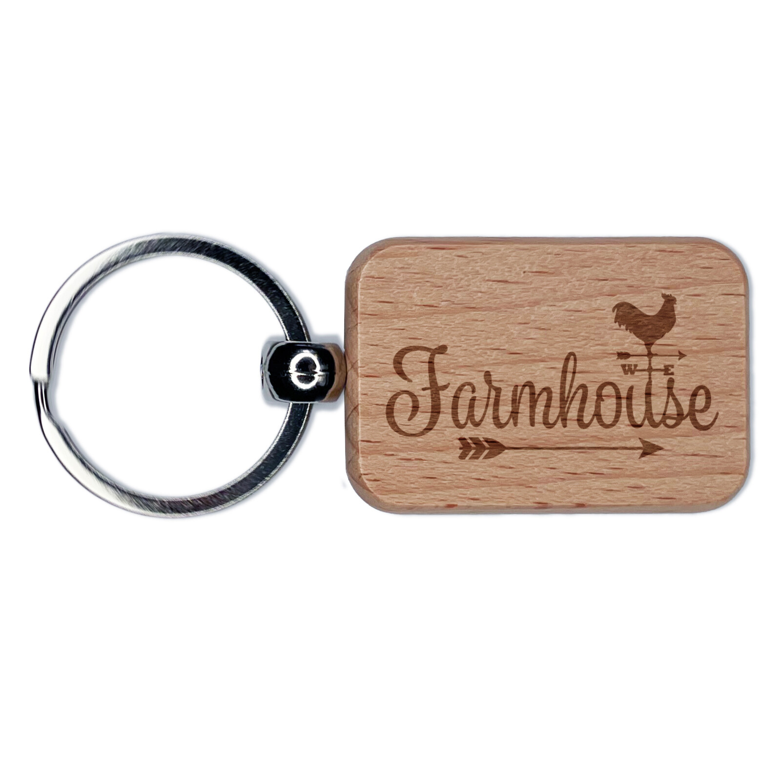 Farmhouse Rooster Weathervane Engraved Wooden Keychain