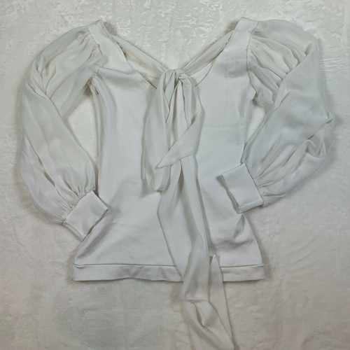 Alythea Size M White Top Side Zip Off Shoulder Shoulder Tie Peasant Sleeve EUC - Picture 2 of 9