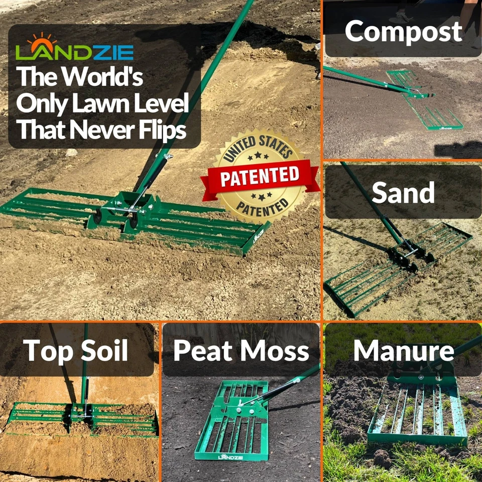 LANDZIE AeroLeveler - Rastrillo nivelador de césped neumático patentado de 36 pulgadas de ancho Foto 3 de 4