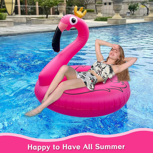 42" Aufblasbare Flamingo Pool Schwimmlichter Solarbetrieben Flamingo Schwimmschlauch Ringe - Bild 6 von 12