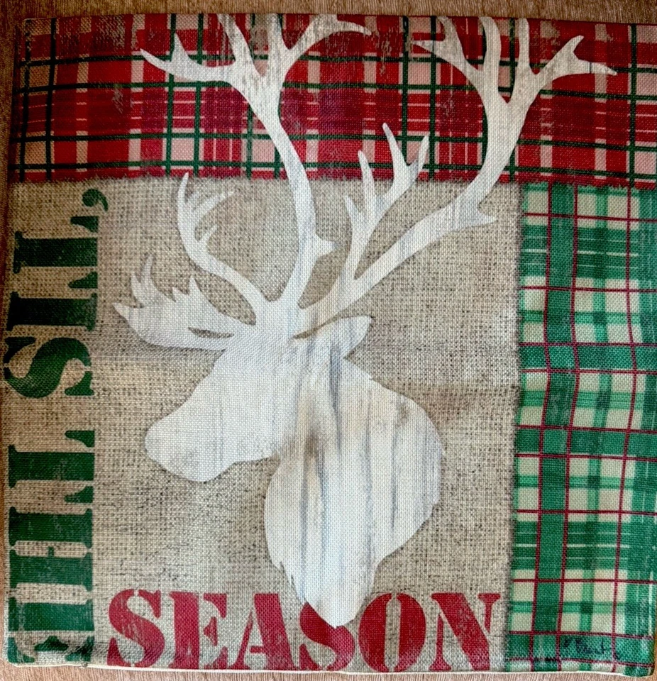 Christmas Pillow Covers (2) 18x18 Plaid Deer Throw Decorative Covers - Image 2 of 4