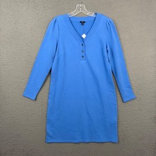Talbots French Terry V-Neck Sweatshirt Dress Womens Medium Petites Blue Casual