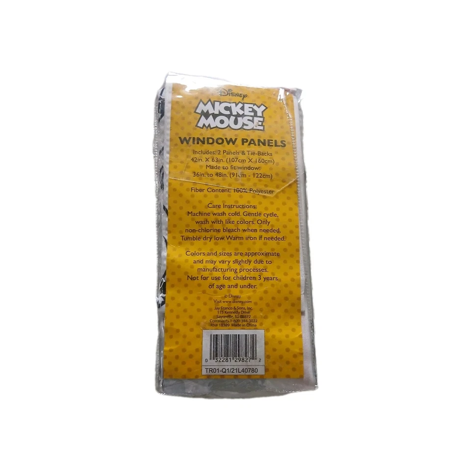 Disney Mickey Mouse Paneles Ventana Cortinas 42" x 63"_ 2 Paneles Con Corbatas Foto 2 de 2