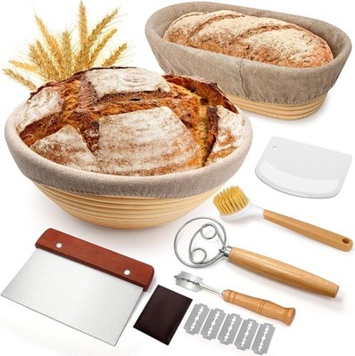 Bread Proofing Basket Set, Proofing Basket for Bread Baking, 23 cm Round and 25
