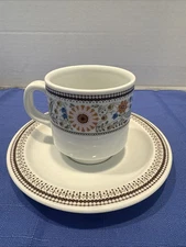 Vtg Maastricht Mosa Tile Design Teacup, Saucer Holland Floral Restaurant Ware