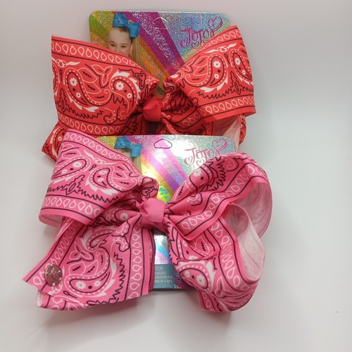 2 Jojo Siwa Bows Red And Pink Bandana Pattern Country Paisly - Picture 1 of 7