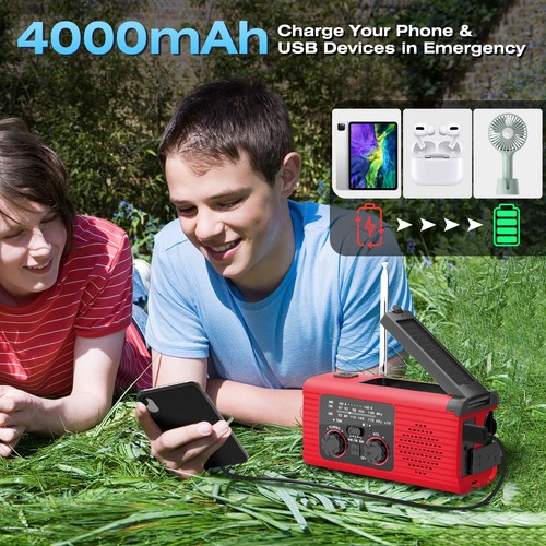 Emergency Hand Crank Solar Radio AM/FM NOAA Wind Up Dynamo Power Bank LED Light - Picture 6 of 11