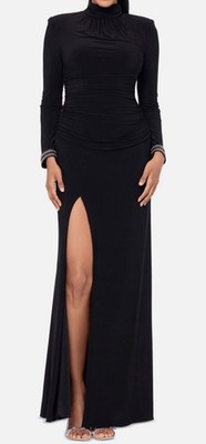 Betsy & Adam Women's Black One-Shoulder Rosette-Trim Gown Dress Size 6
