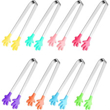 8PCS Silicone Mini Tongs 5Inch Hand Shape Food Tongs Colourful Small Kids Tongs 