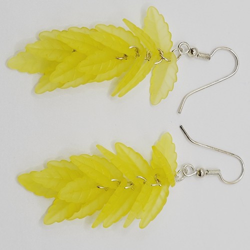 Unique Yellow Cascading Layered Leaf or Feather Drop Dangle Pierce Hook Earrings - Picture 8 of 22