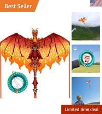 Red Fiery Dragon Kite - Easy to Fly, Perfect for Kids  Adults, 300ft String