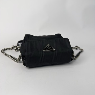 Prada Tessuto Nylon Chain Shoulder Crossbody Bag Mini Black