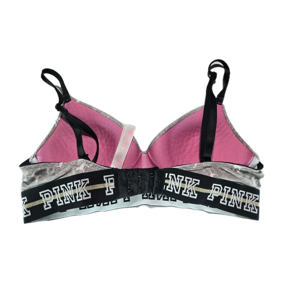 Sujetador Victoria's Secret ROSA 32A Gris Logo Perro Inalámbrico Ligeramente Forrado Sujetador Foto 2 de 4