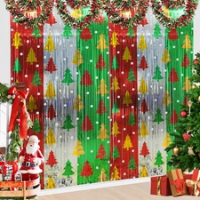 2 Pack Christmas Foil Fringe Curtains 3.3x6.6ft Red Green Silver Tinsel Decor