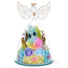 FIACO Gifts for Women Mom Preserved Rose Forever Flower in Glass Angel Figuri...