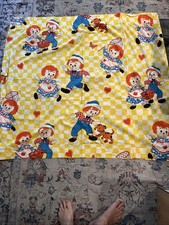 Raggedy Ann Andy Curtains Panels Bobbs-Merrill Fabric brght yellow check 49x46.7