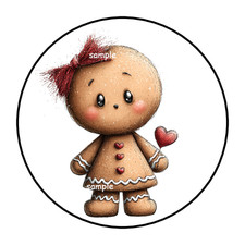 WHIMSICAL GINGERBREAD GIRL STICKERS, ENVELOPE SEALS, LABELS, 1.5", 30 FAVORS