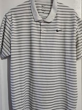 Nike Dri-Fit Polo Shirt Mens XL White Stripe Short Sleeve Golf Performance Top