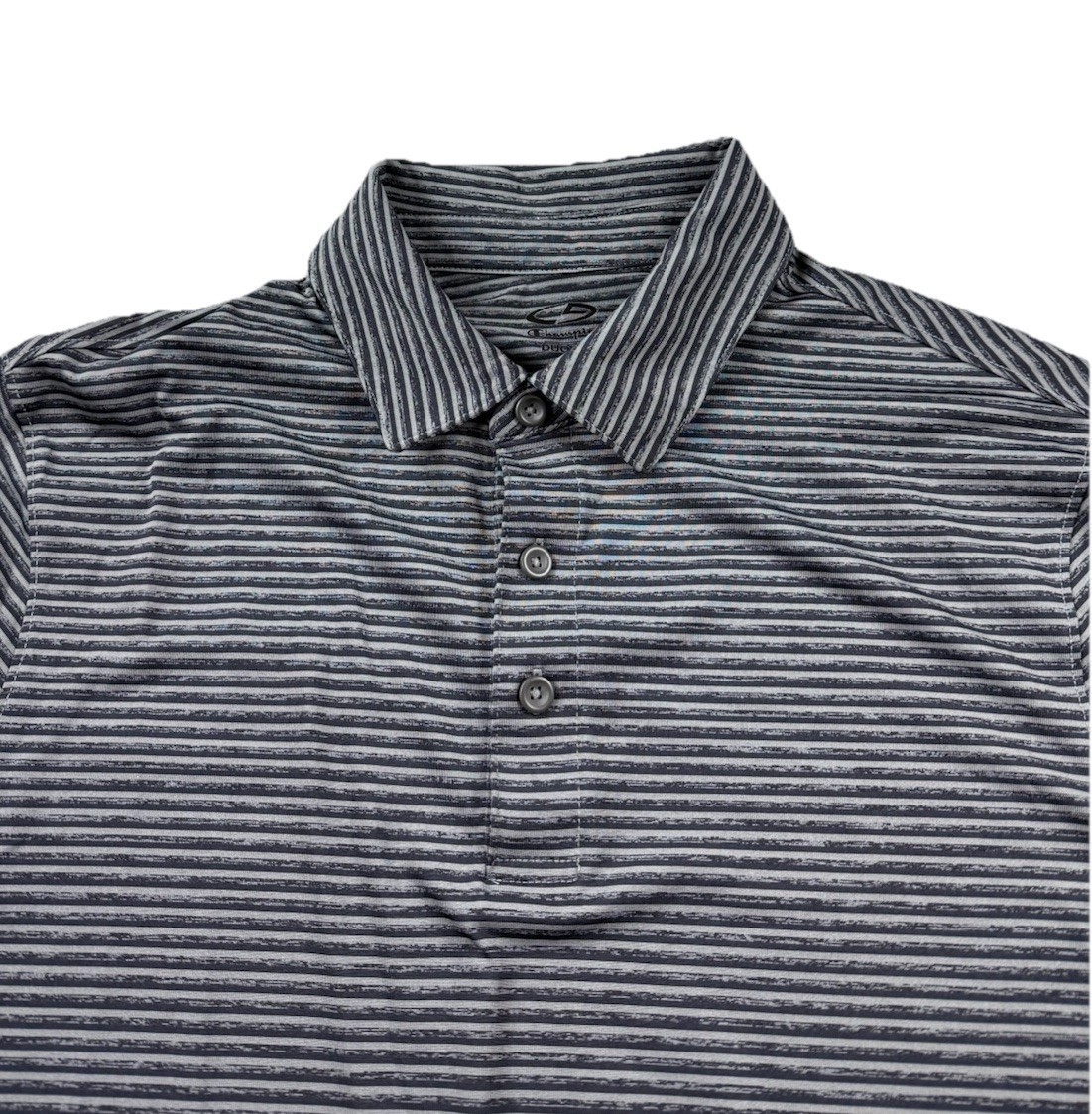 C9 Champion Duo Dry Polo Shirt Striped Black Gray Golf Activewear Men’s L