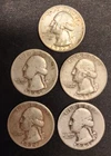 Washington Quarter Lot 5 Pcs. 1939, 1943, 1945, 1958,1962 Silver
