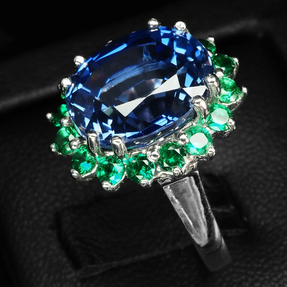 VIBRANTES ANILLOS DE ORO BLANCO DE PLATA DE LEY 925 DE 6,20 QUILATES CON ZAFIRO AZUL REAL TALLA 6 Foto 4 de 4