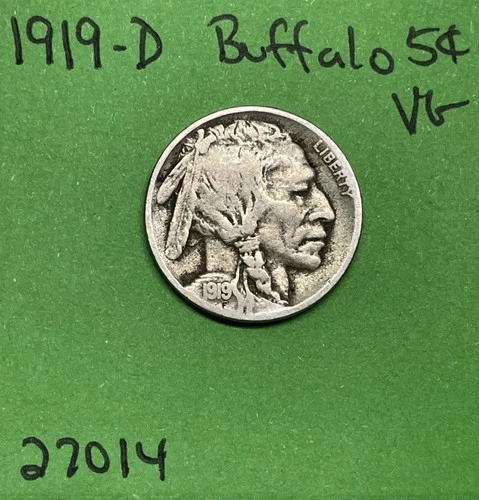 1919-D Buffalo 🦬 Indian Head Nickel 5c Vg Very Good