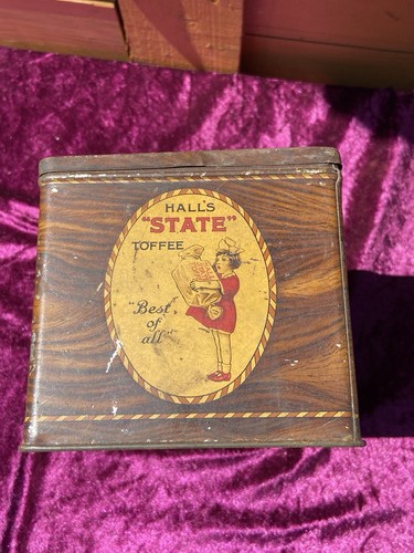 Antique Hall's State Toffee Tin Box / Stationery Inkwell Holder,1920s Art Deco - Picture 13 of 23